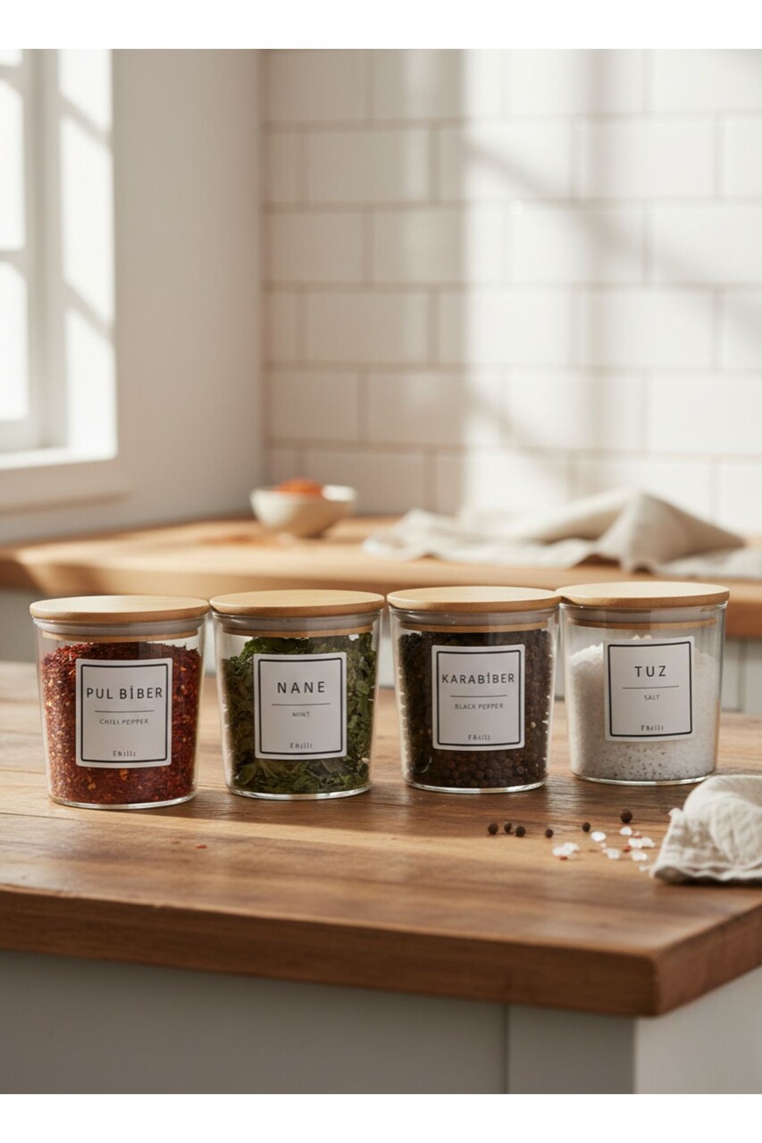 Set recipiente pentru condimente, Hermia, 409PBH1402, Capac din bambus: (4 bucăți), Transparent - imagine 7
